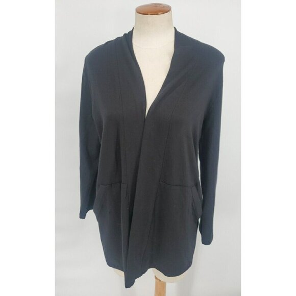Eileen Fisher  Black 92% Tensel Open Cardigan Jacket Pockets Size S/P - Picture 3 of 13